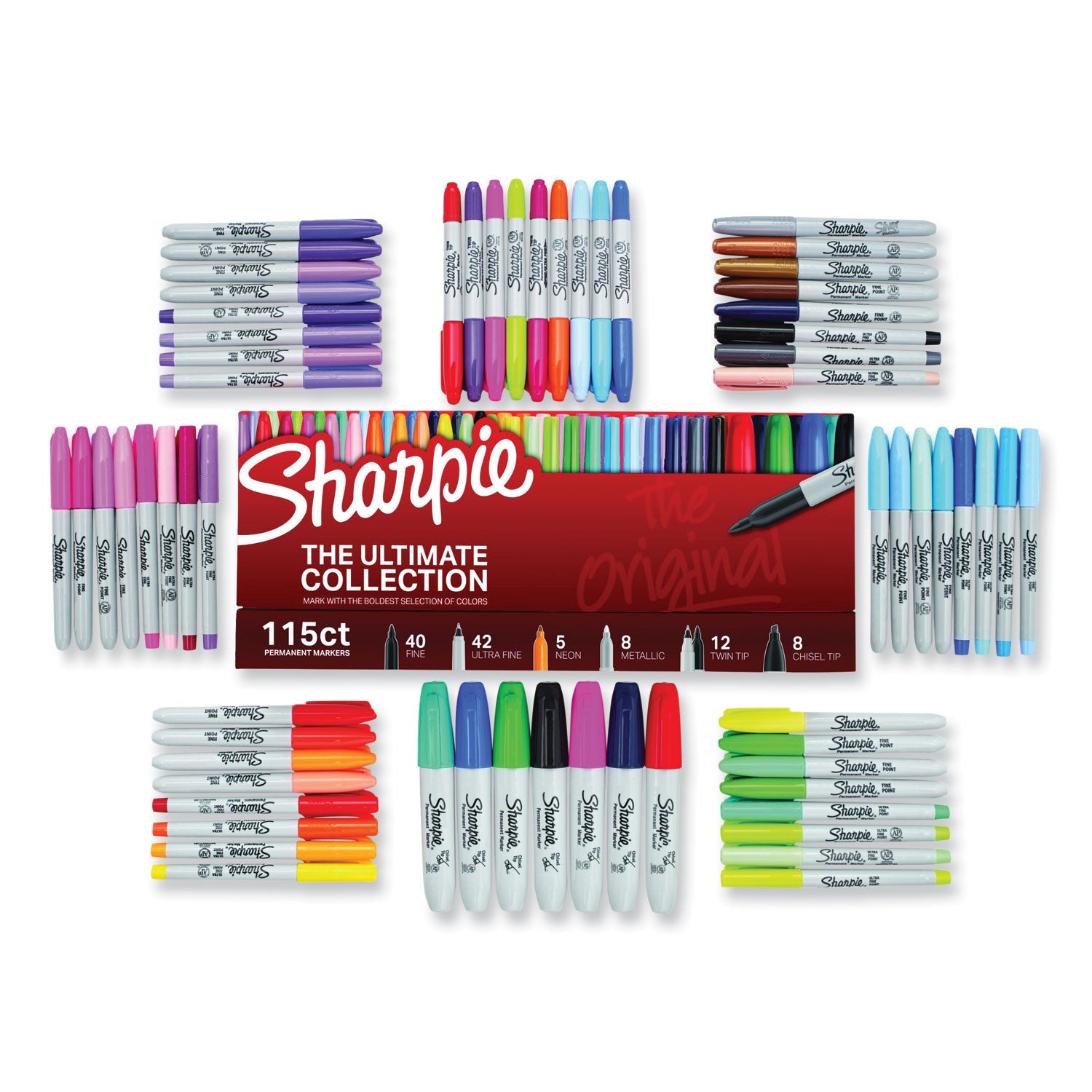 Permanent Markers Ultimate Collection Value Pack, Assorted Tip Sizes/Types, Assorted Colors, 115/Set