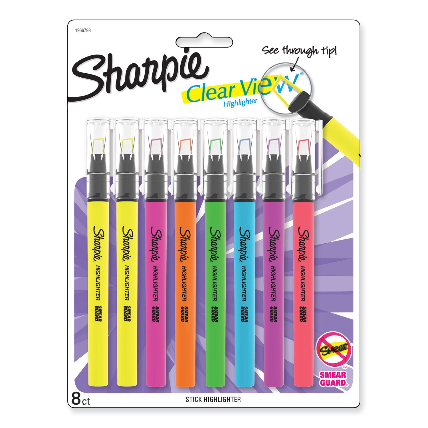clearview-pen-style-highlighter-assorted-ink-colors-chisel-tip-assorted-barrel-colors-8-pack_san1966798 - 1