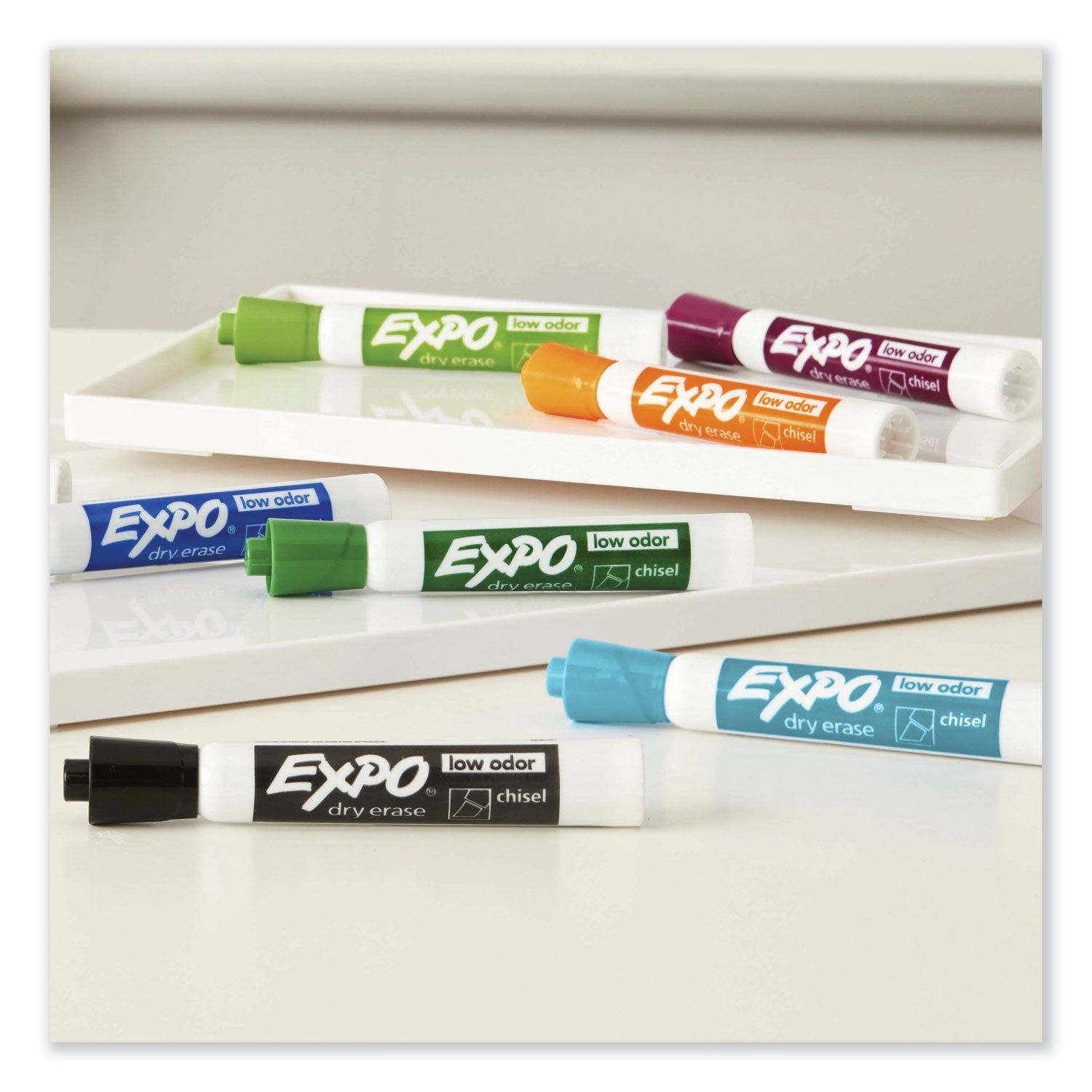 Low Odor Dry Erase Vibrant Color Markers, Broad Chisel Tip, Assorted Colors, 12/Set - 