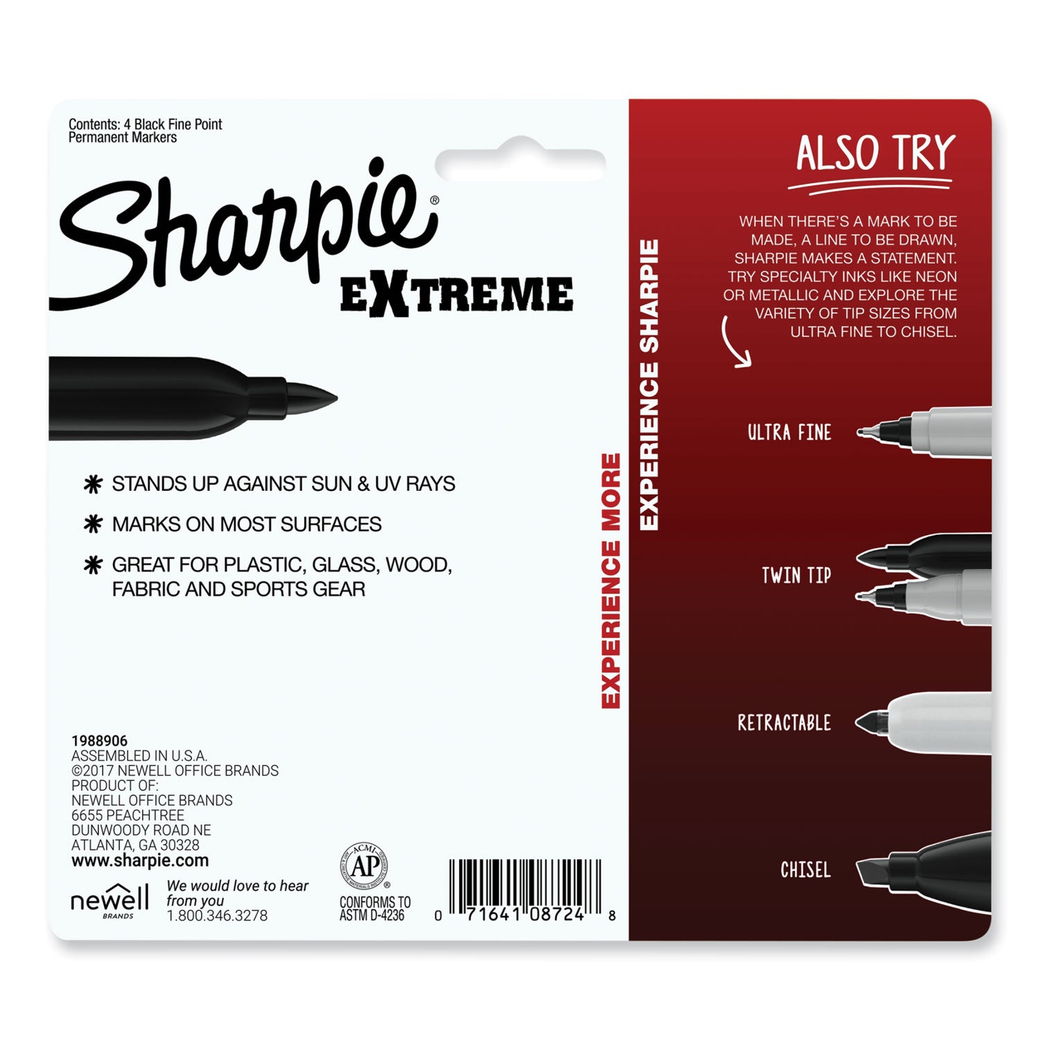 Extreme Marker, Fine Bullet Tip, Black, 4/Pack