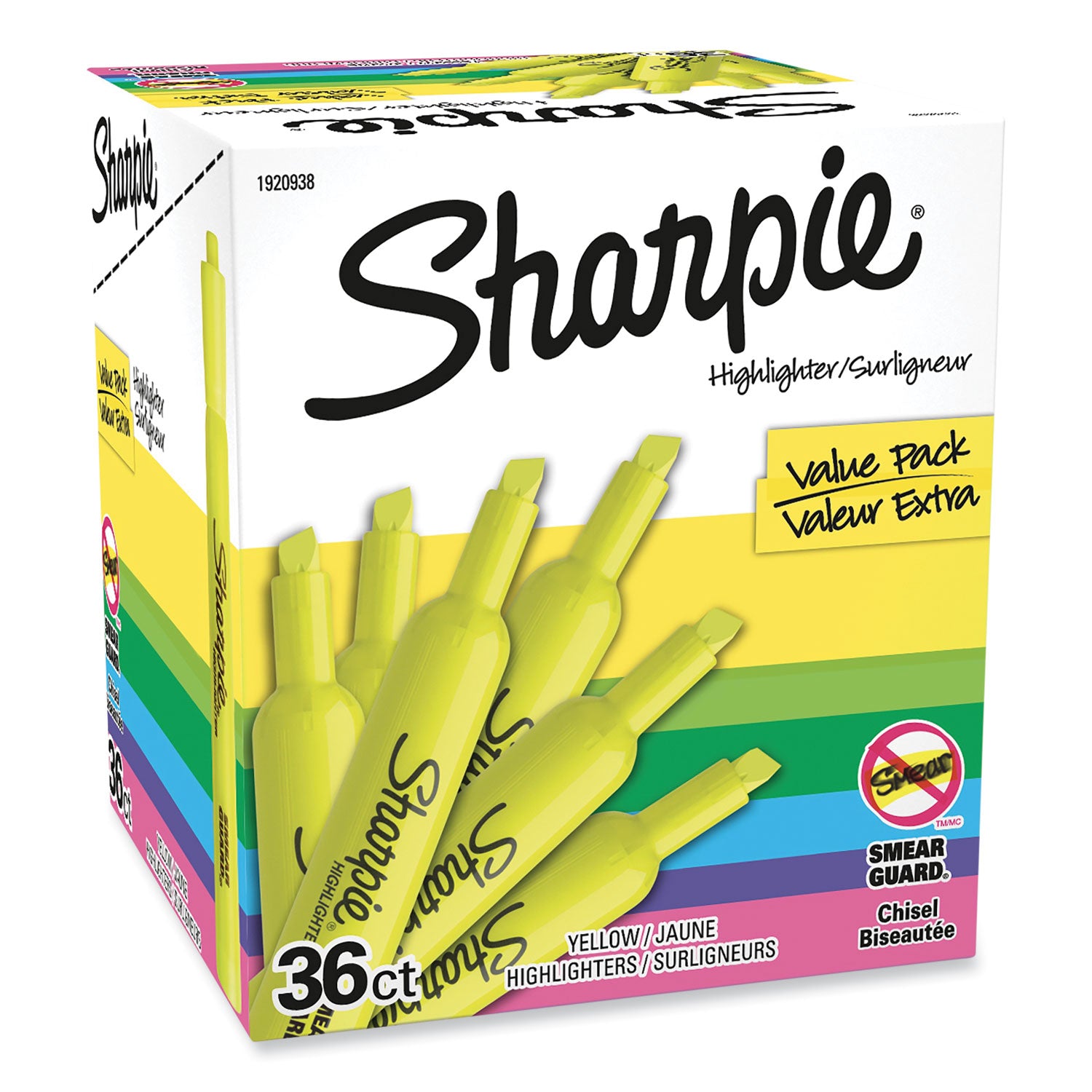 Tank Style Highlighter Value Pack, Fluorescent Yellow Ink, Chisel Tip, Yellow Barrel, 36/Box - 