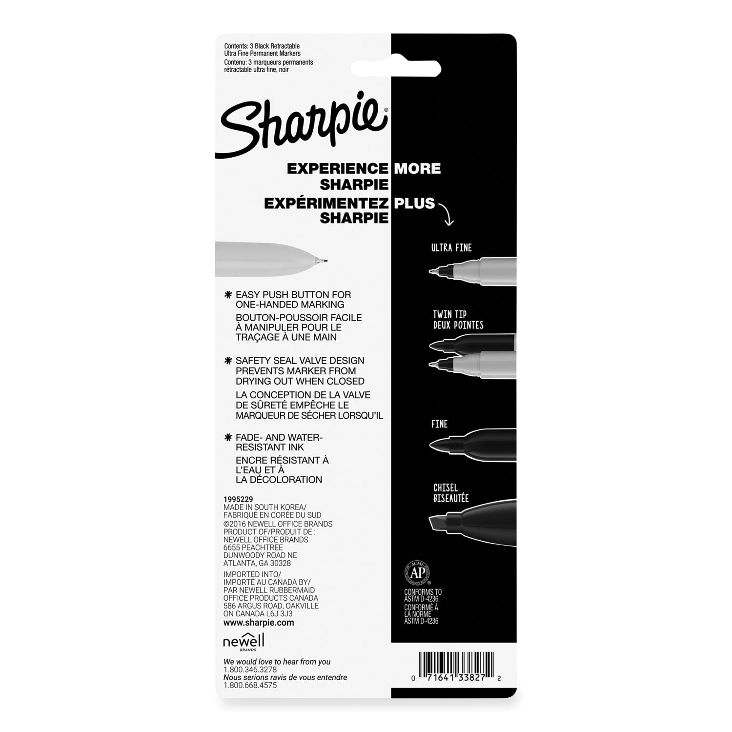 Retractable Permanent Marker, Extra-Fine Needle Tip, Black, 3/pack