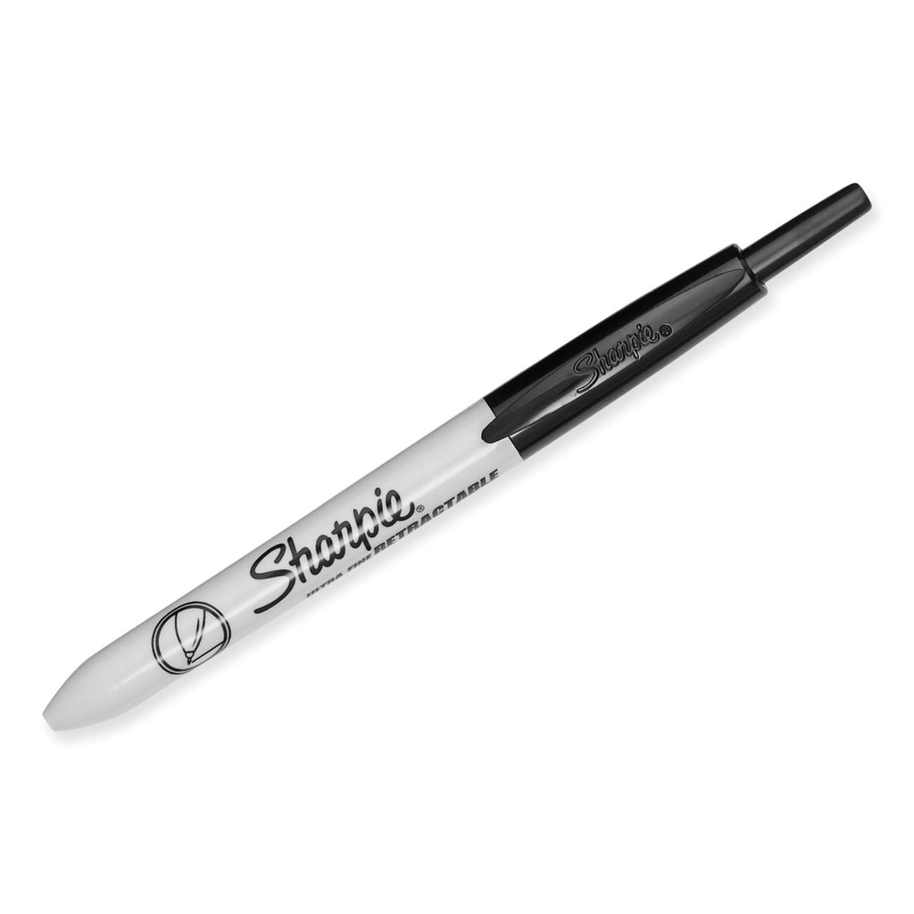 Retractable Permanent Marker, Extra-Fine Needle Tip, Black, 3/pack