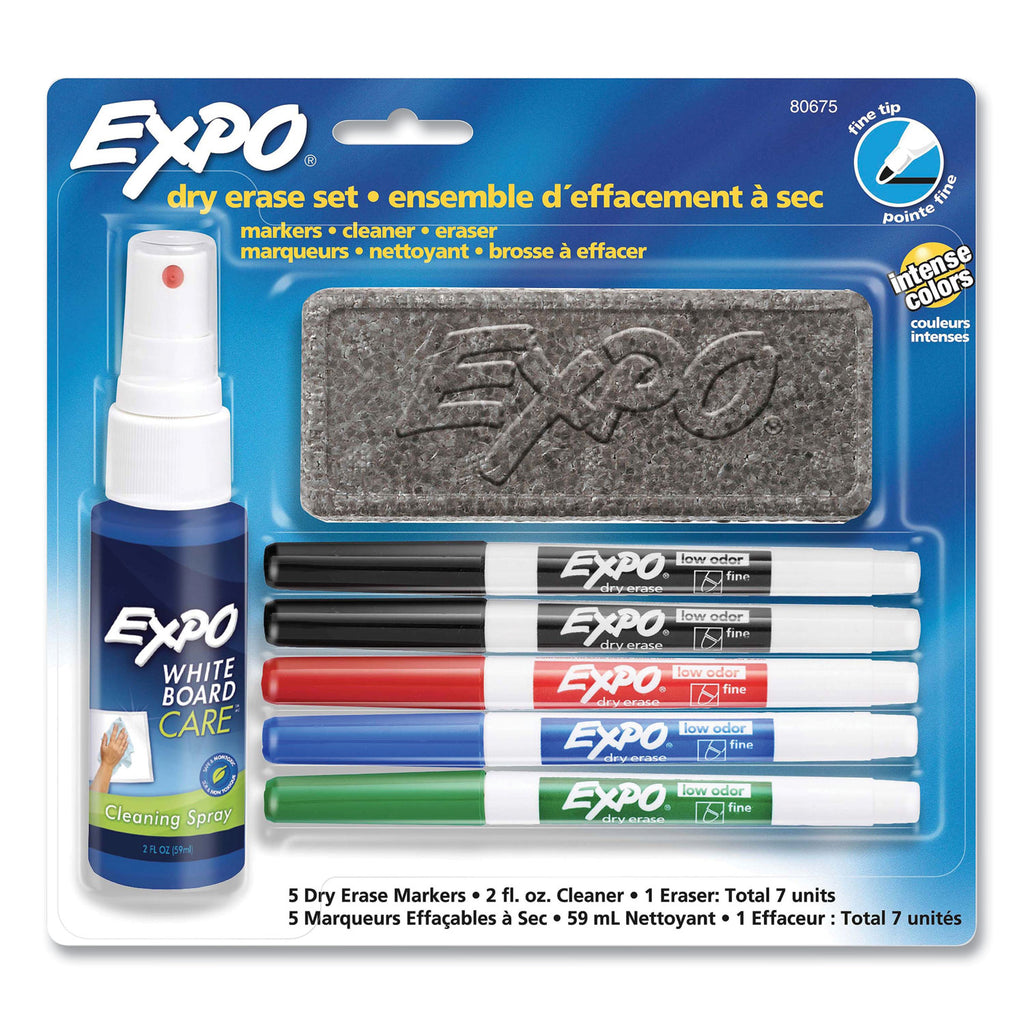 Expo Low-Odor Starter Marker Set - Fine Marker Point - Red, Blue, Green, Black - 4 / Set