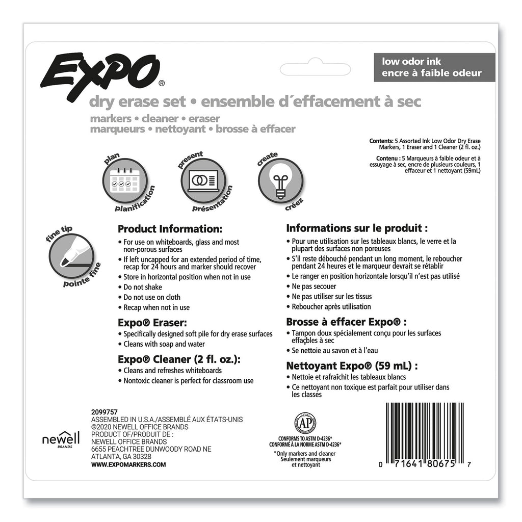 Expo Low-Odor Starter Marker Set - Fine Marker Point - Red, Blue, Green, Black - 4 / Set