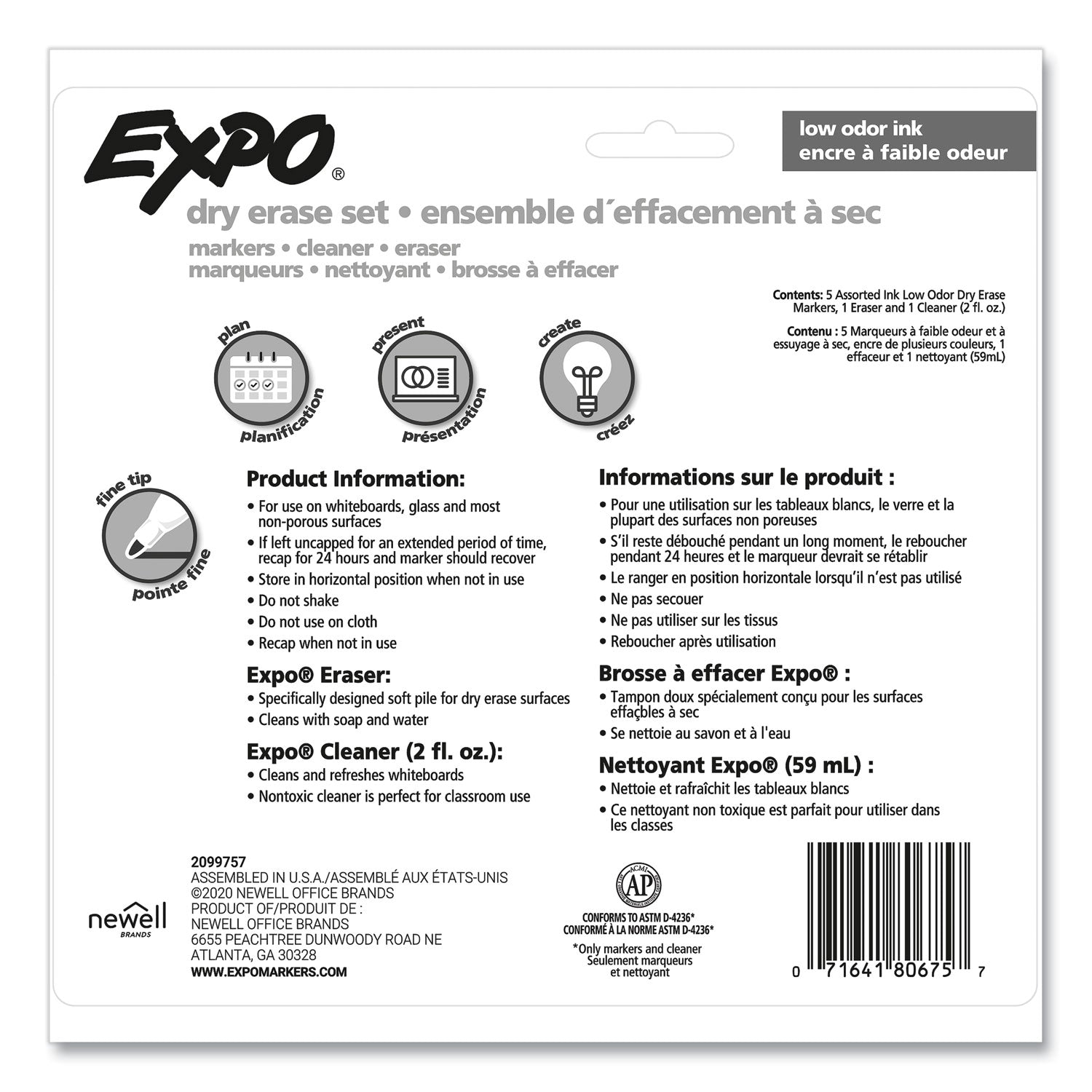 Expo Low-Odor Starter Marker Set - Fine Marker Point - Red, Blue, Green, Black - 4 / Set