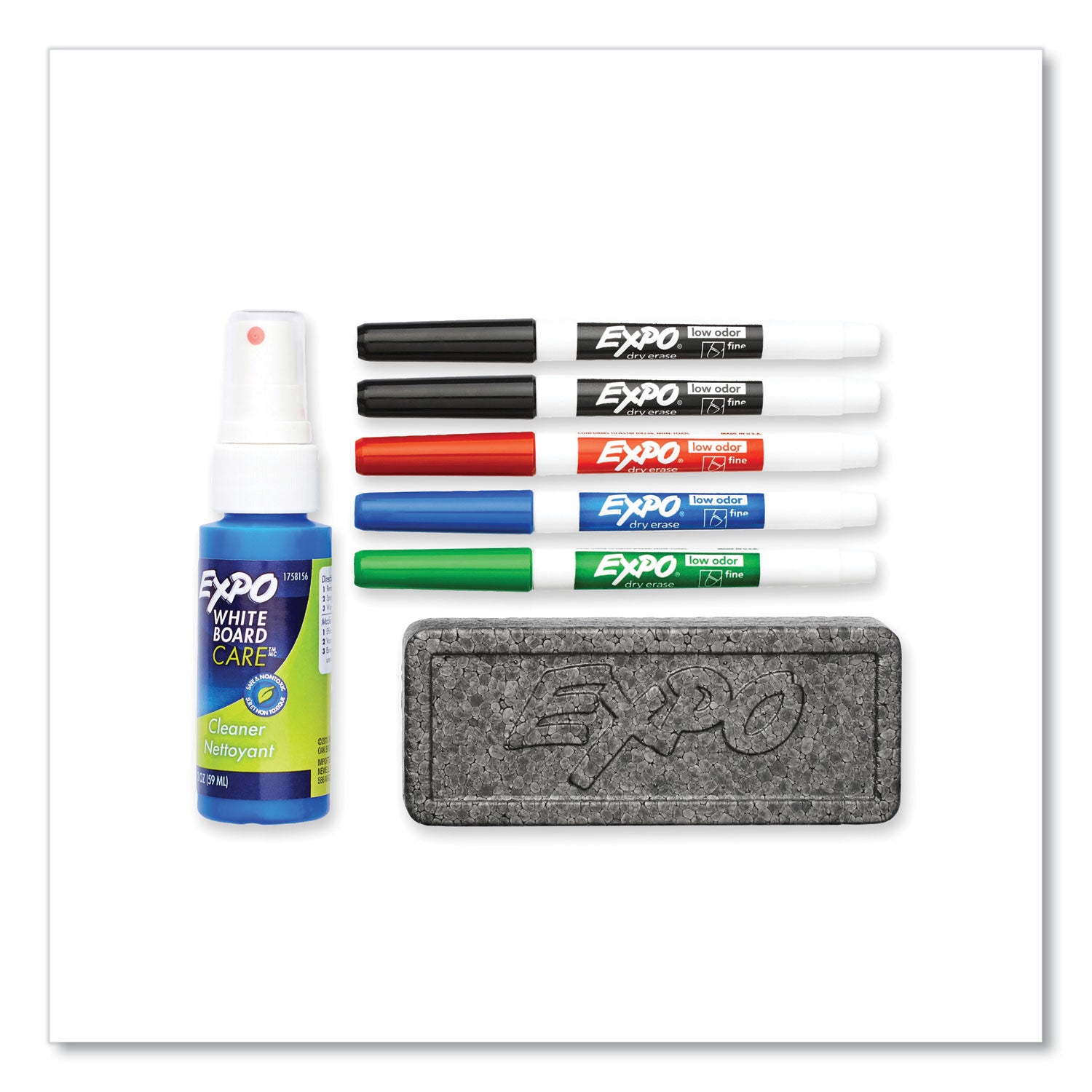 Expo Low-Odor Starter Marker Set - Fine Marker Point - Red, Blue, Green, Black - 4 / Set