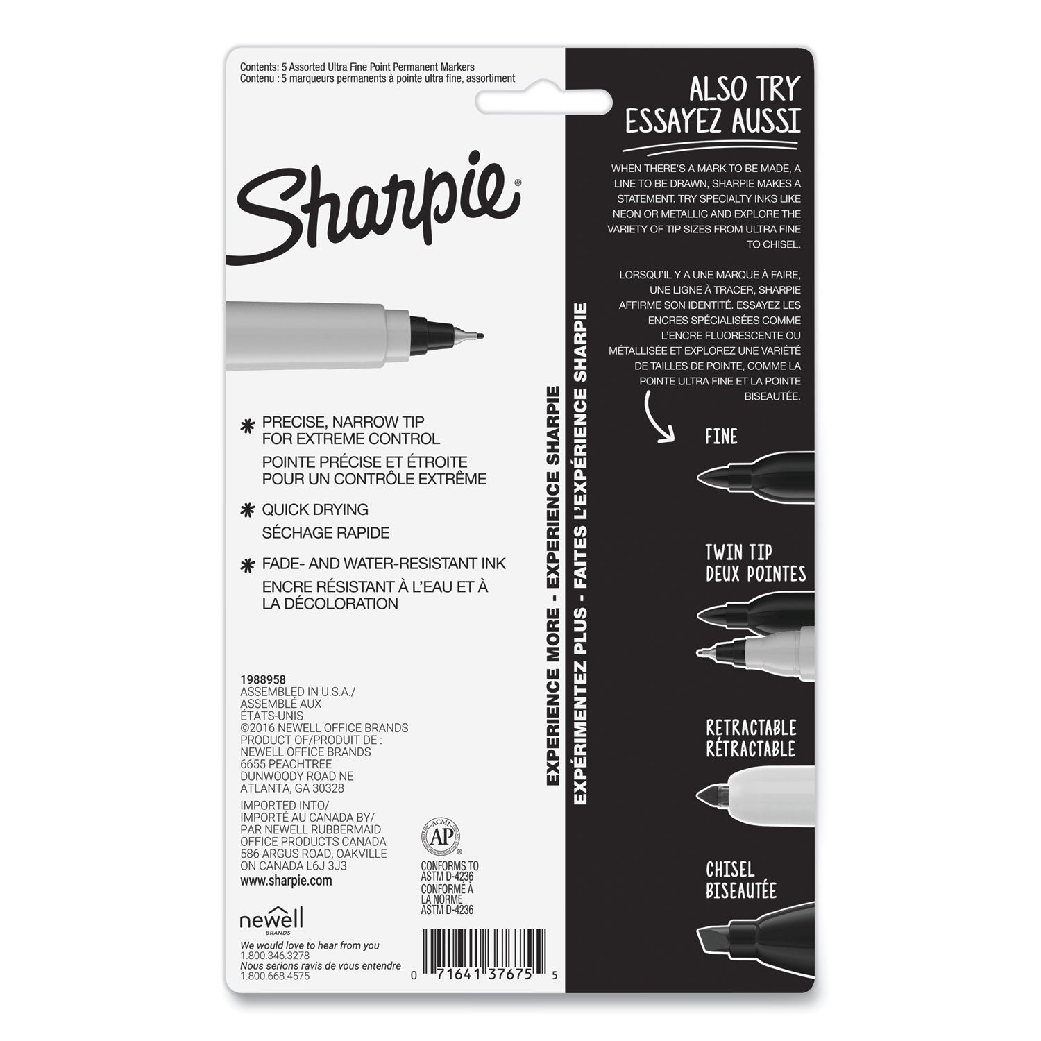 Ultra Fine Tip Permanent Marker, Ultra-Fine Needle Tip, Assorted Colors, 5/Set