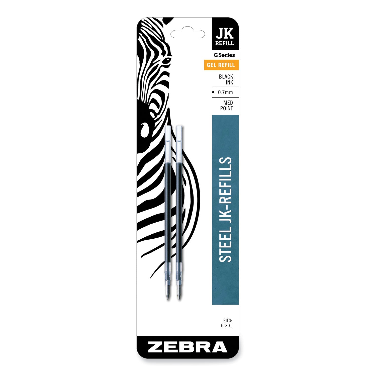 Refill for Zebra JK G-301 Gel Rollerball Pens, Medium Conical Tip, Black Ink, 2/Pack - 