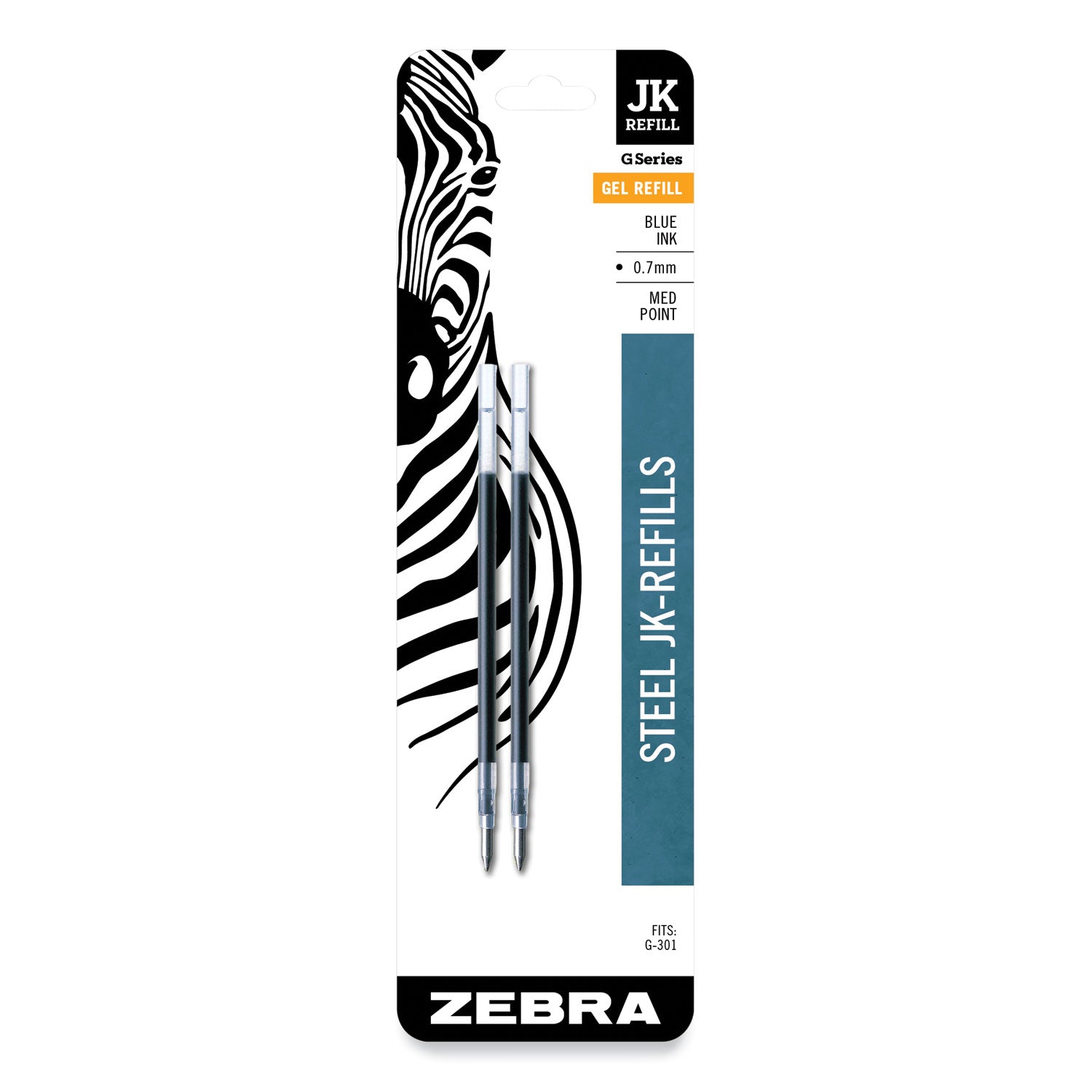 Refill for Zebra JK G-301 Gel Rollerball Pens, Medium Conical Tip, Blue Ink, 2/Pack