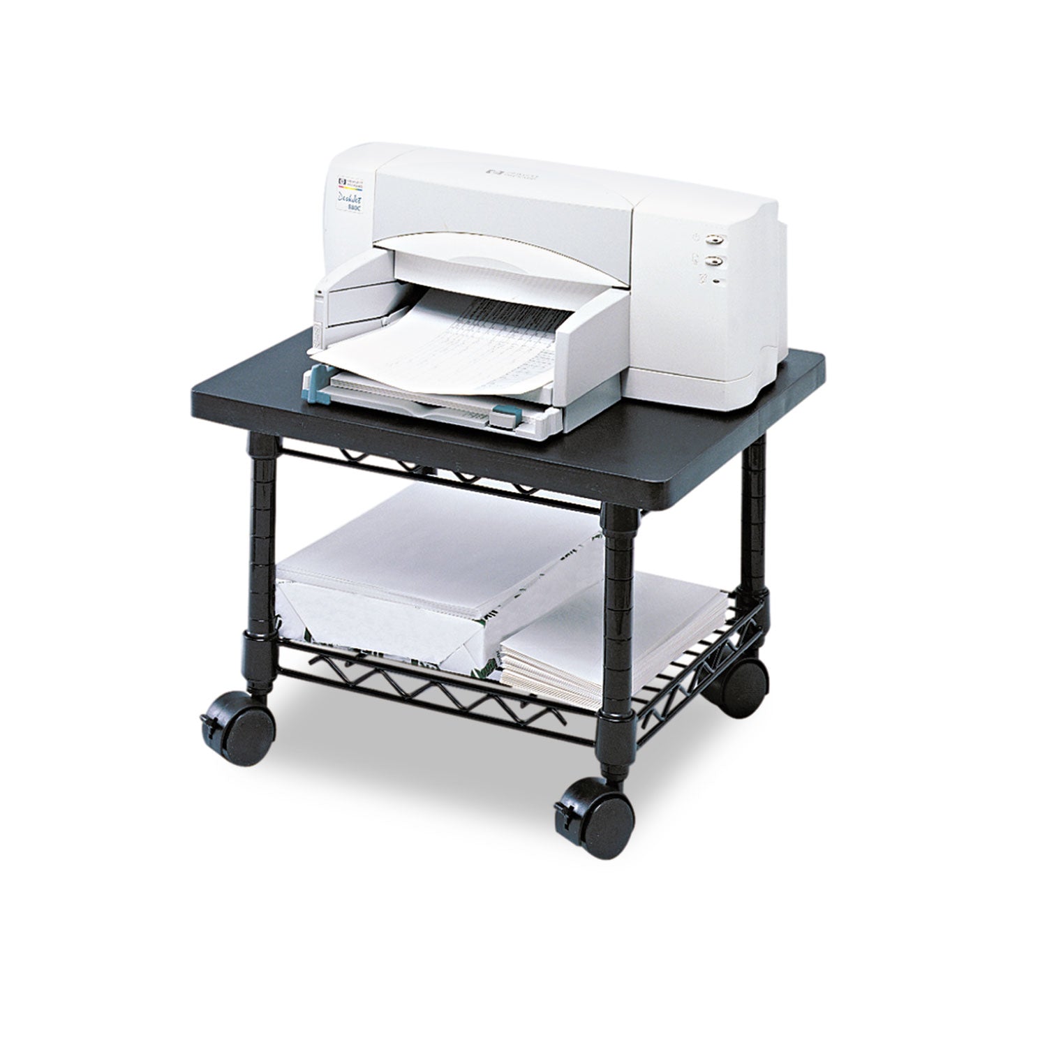 Underdesk Printer/Fax Stand, Engineered Wood, 2 Shelves, 19" x 16" x 13.5", Black - 