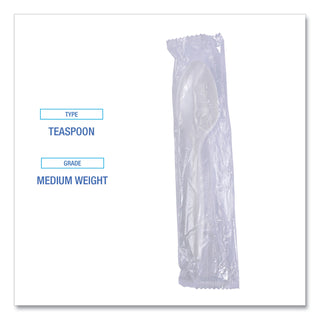 Mediumweight Wrapped Polypropylene Cutlery, Teaspoon, White, 1,000/Carton - 