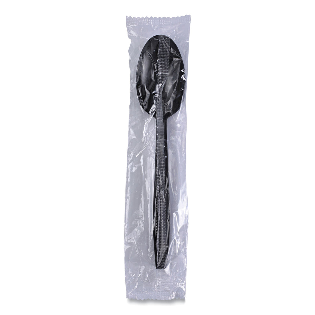 Heavyweight Wrapped Polypropylene Cutlery, Teaspoon, Black, 1,000/Carton