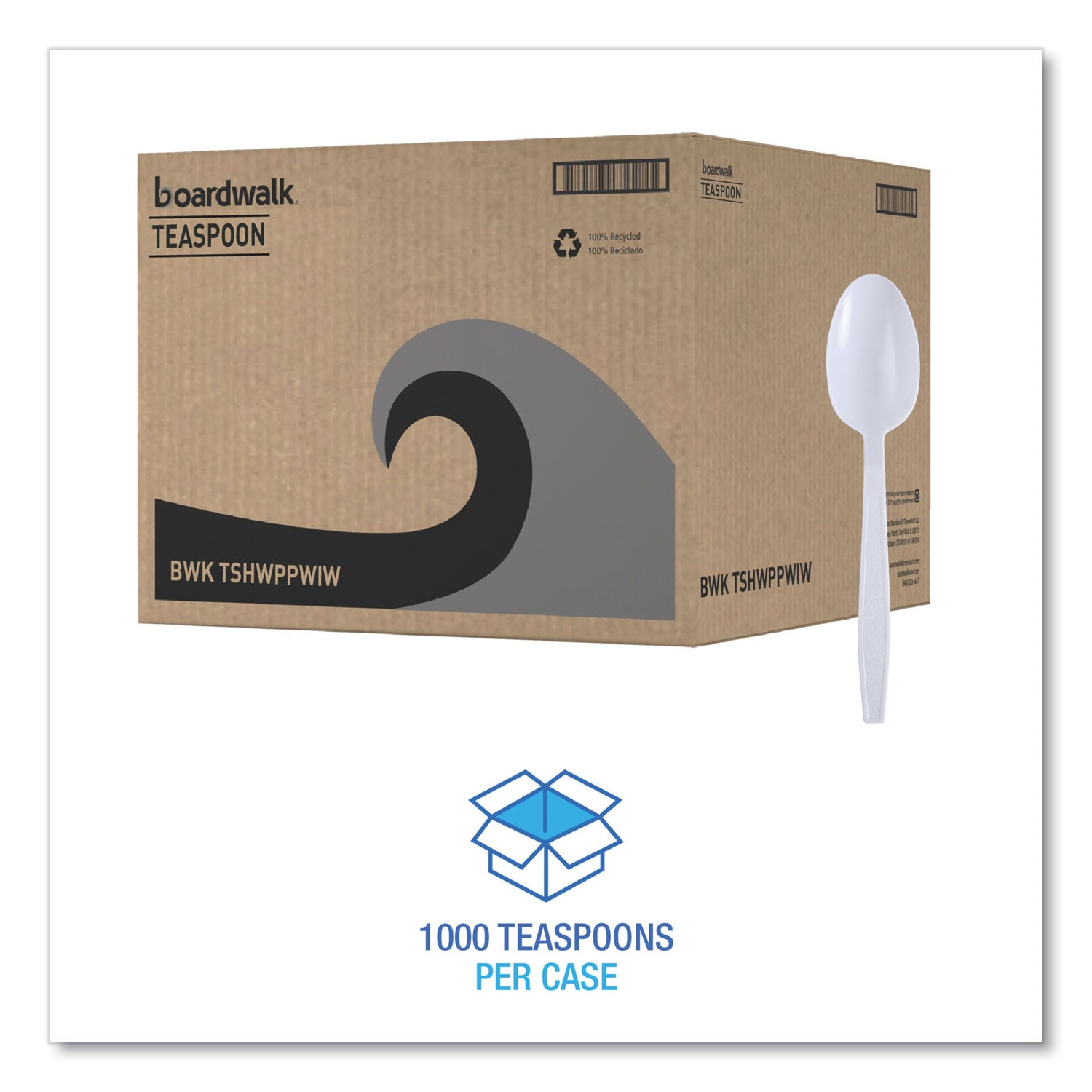 Heavyweight Wrapped Polypropylene Cutlery, Teaspoon, White, 1,000/Carton