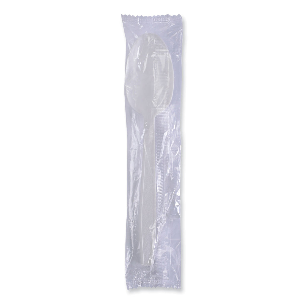 Heavyweight Wrapped Polypropylene Cutlery, Teaspoon, White, 1,000/Carton