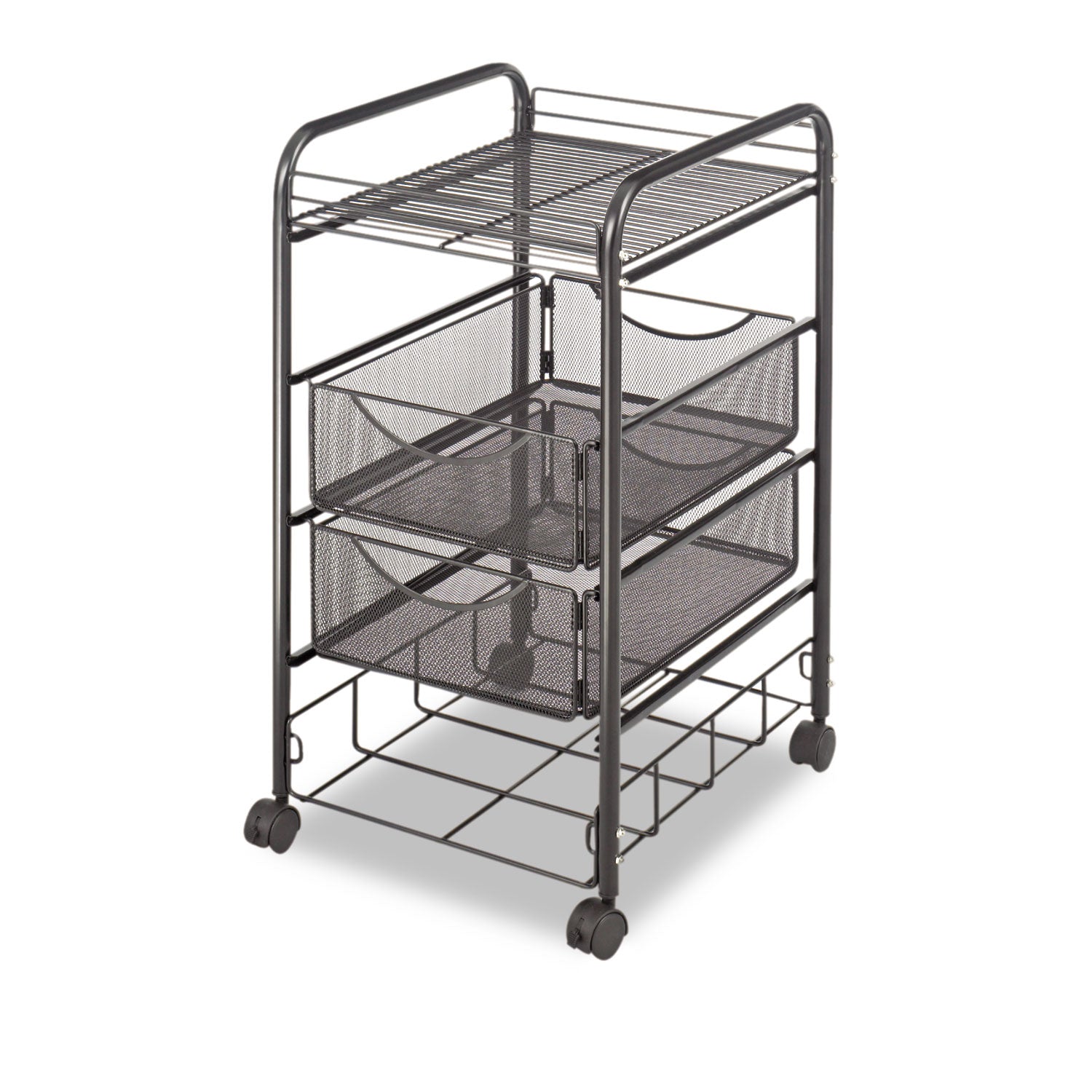 Safco Onyx Double Mesh Mobile File Cart - 2 Shelf - 4 Drawer - 4 Casters - 1.50" Caster Size - x 15.8" Width x 17" Depth x 27" Height - Black Steel Frame - Black - 1 Each - 4