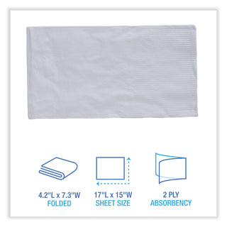 Dinner Napkin, 2-Ply, 17 x 15, White, 100/Pack, 30 Packs/Carton