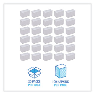 Dinner Napkin, 2-Ply, 17 x 15, White, 100/Pack, 30 Packs/Carton