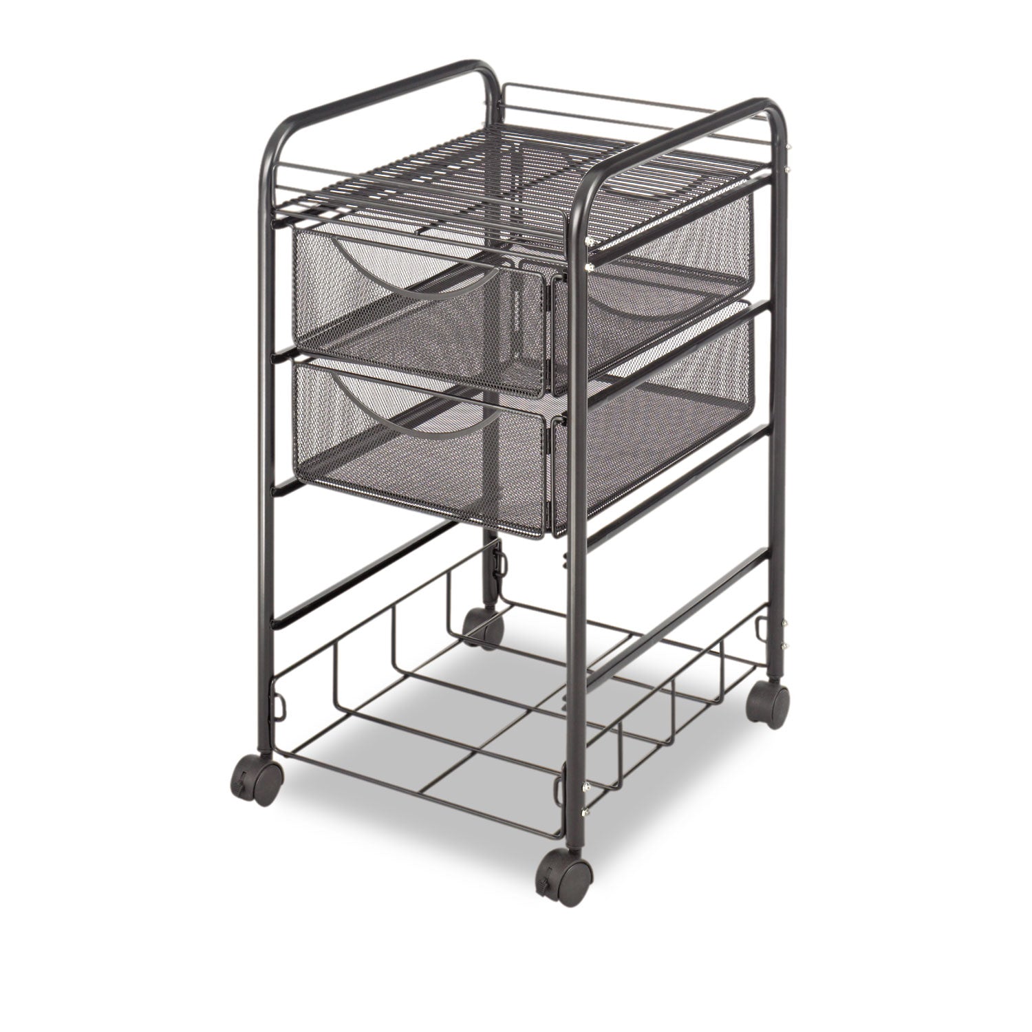 Safco Onyx Double Mesh Mobile File Cart - 2 Shelf - 4 Drawer - 4 Casters - 1.50" Caster Size - x 15.8" Width x 17" Depth x 27" Height - Black Steel Frame - Black - 1 Each - 2