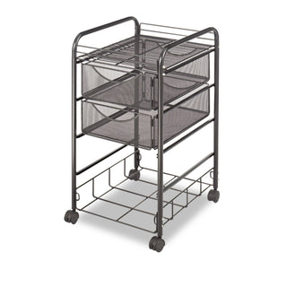 Safco Onyx Double Mesh Mobile File Cart - 2 Shelf - 4 Drawer - 4 Casters - 1.50" Caster Size - x 15.8" Width x 17" Depth x 27" Height - Black Steel Frame - Black - 1 Each