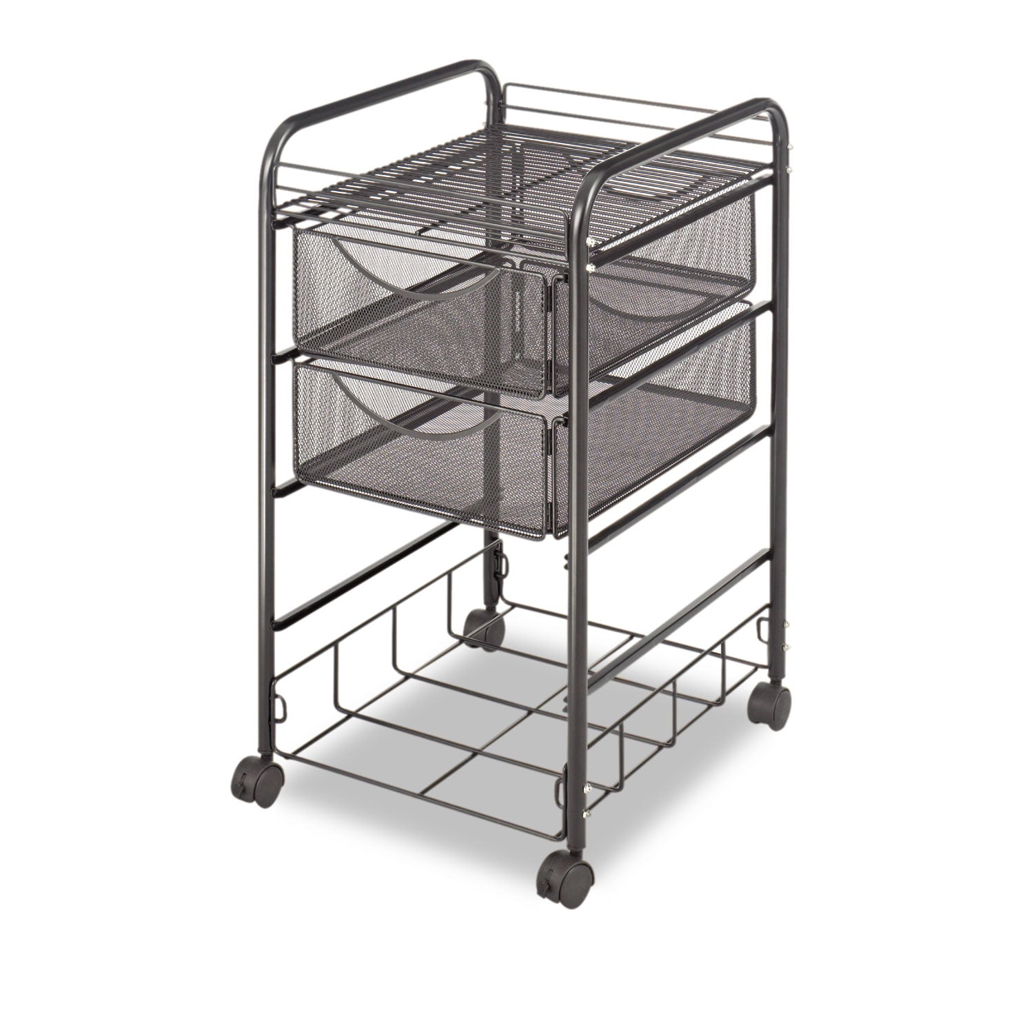 Safco Onyx Double Mesh Mobile File Cart - 2 Shelf - 4 Drawer - 4 Casters - 1.50" Caster Size - x 15.8" Width x 17" Depth x 27" Height - Black Steel Frame - Black - 1 Each