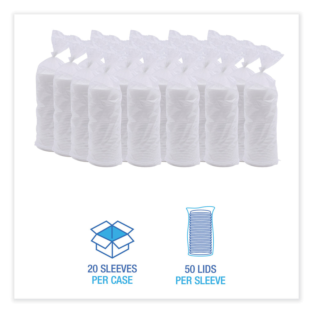 Deerfield Hot Cup Lids, Fits 10 oz to 20 oz Cups, White, Plastic, 50/Pack, 20 Packs/Carton