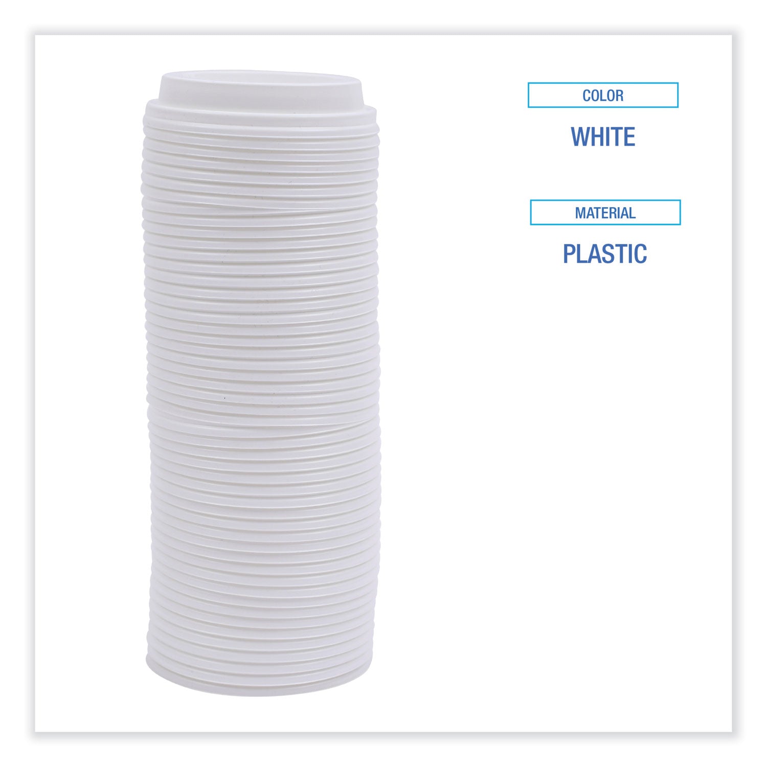 Deerfield Hot Cup Lids, Fits 10 oz to 20 oz Cups, White, Plastic, 50/Pack, 20 Packs/Carton
