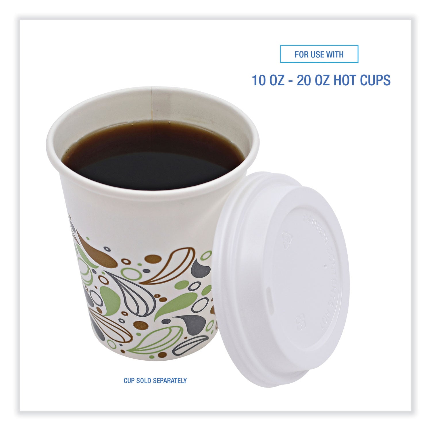 Deerfield Hot Cup Lids, Fits 10 oz to 20 oz Cups, White, Plastic, 50/Pack, 20 Packs/Carton
