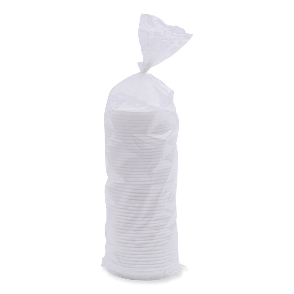 Deerfield Hot Cup Lids, Fits 10 oz to 20 oz Cups, White, Plastic, 50/Pack, 20 Packs/Carton