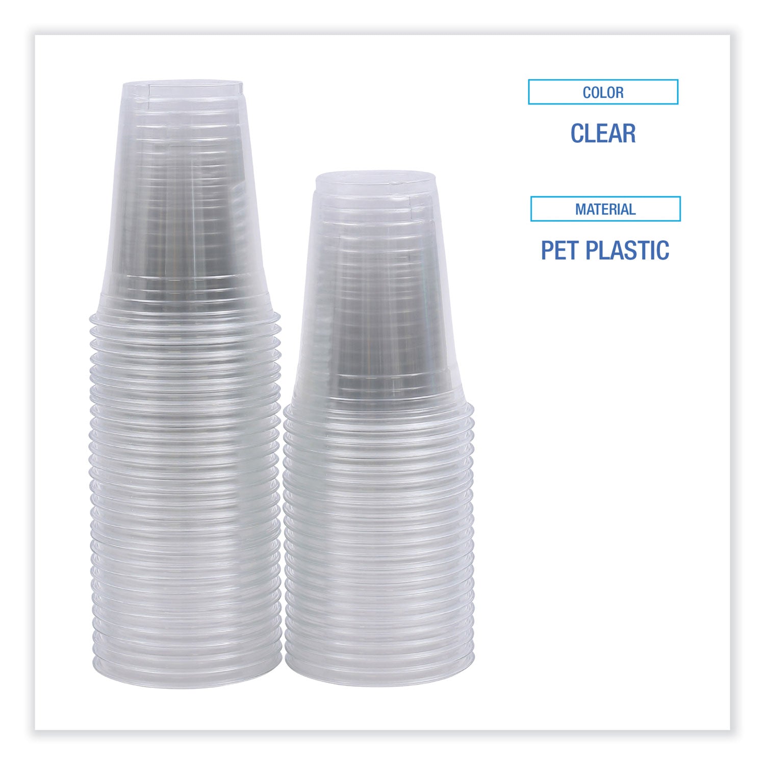 Clear Plastic Cold Cups, 16 oz, PET, 50 Cups/Sleeve, 20 Sleeves/Carton