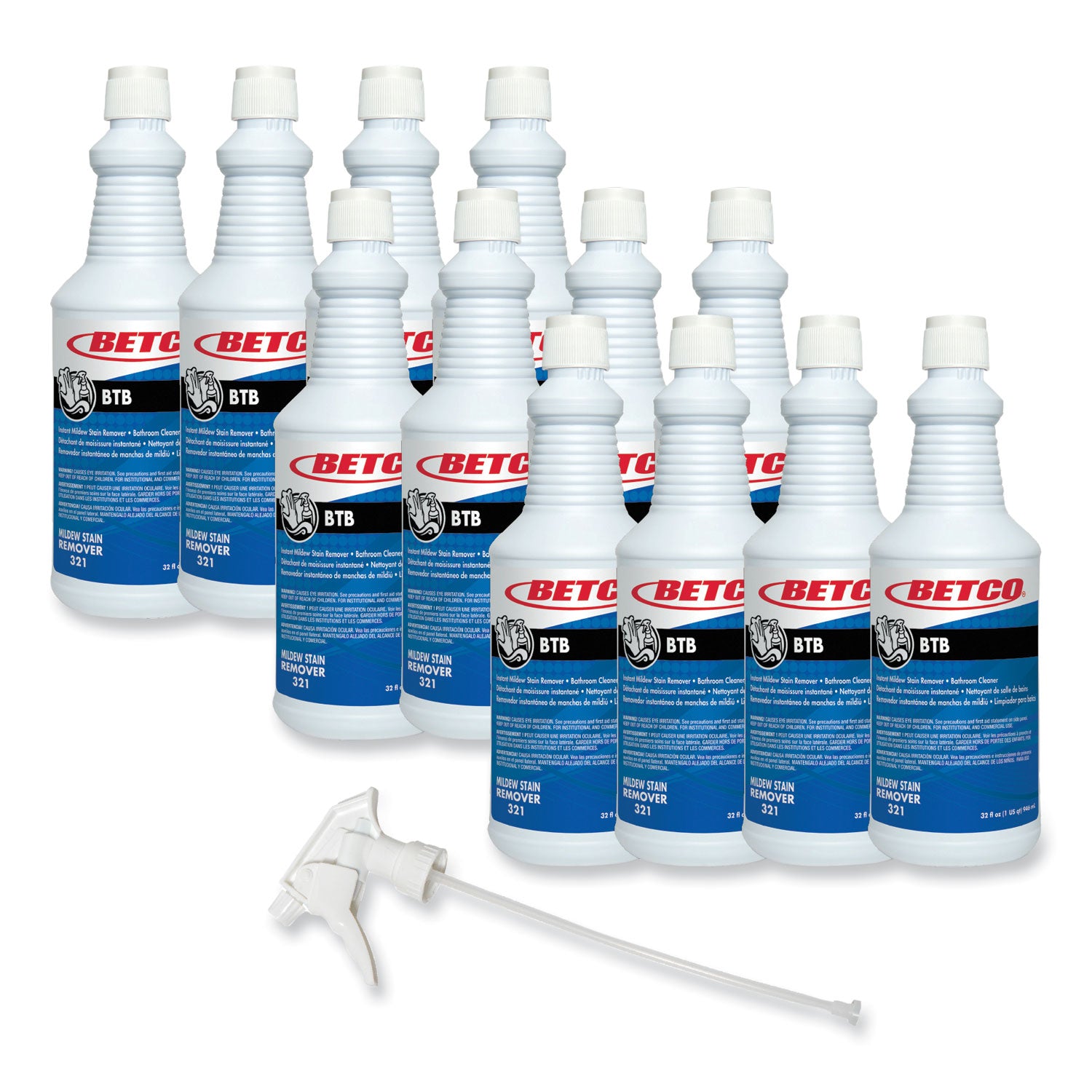 BTB Mildew Stain Remover, Apple, 32 oz Spray Bottle, 12/Carton
