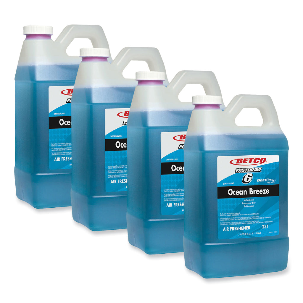 BestScent Ocean Breeze Deodorizer, Ocean Breeze Scent, 67.6 oz FastDraw Bottle, 4/Carton