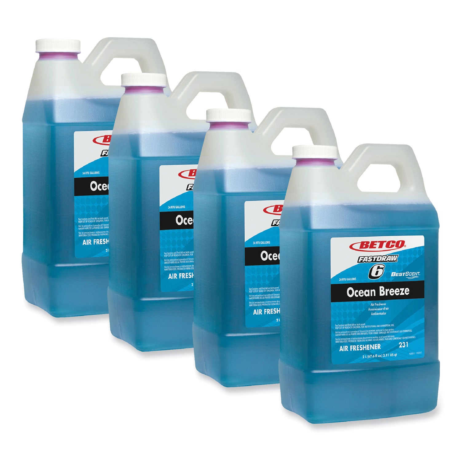 BestScent Ocean Breeze Deodorizer, Ocean Breeze Scent, 67.6 oz FastDraw Bottle, 4/Carton