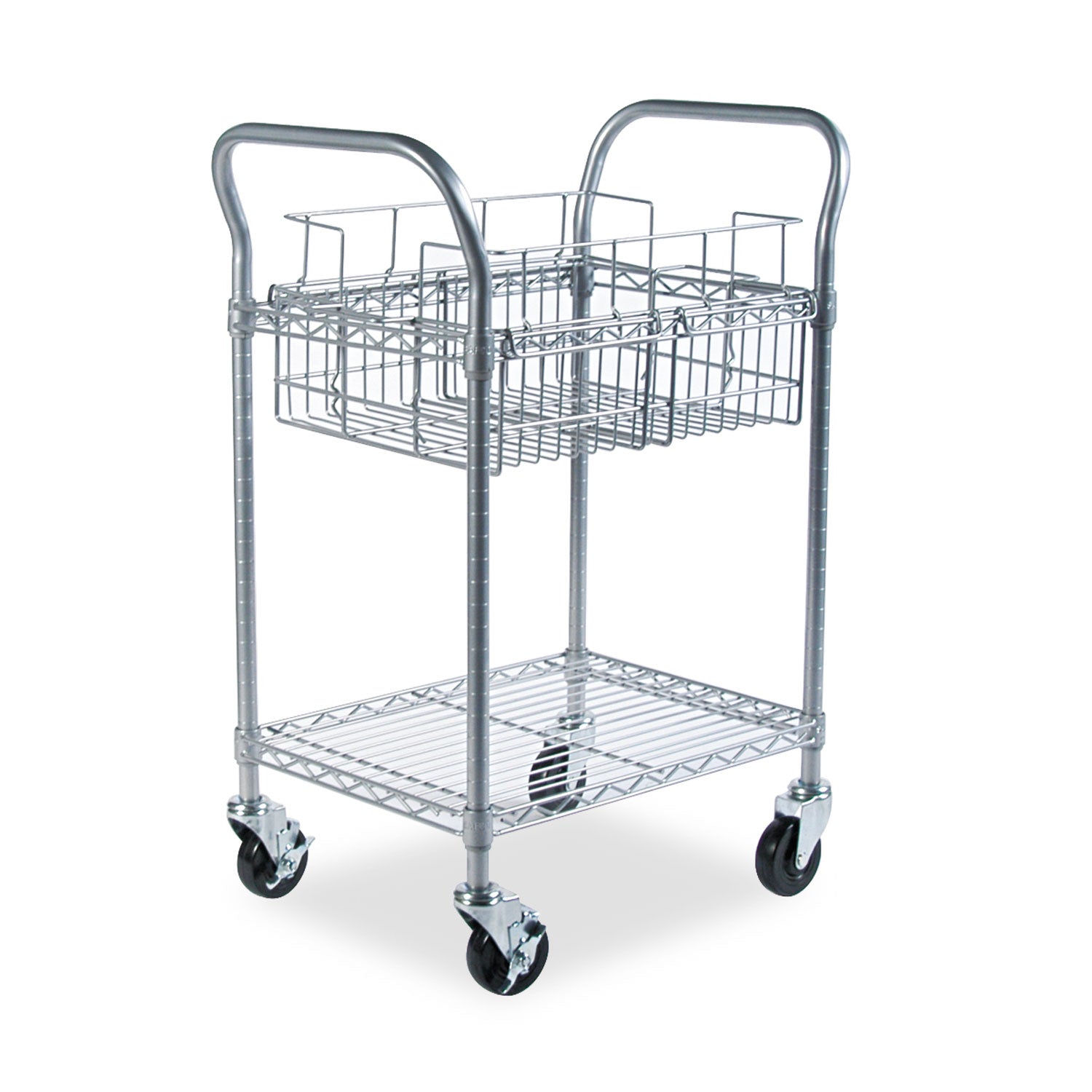 Dual-Purpose Wire Mail and Filing Cart, Metal, 1 Shelf, 1 Bin, 26.75 ...