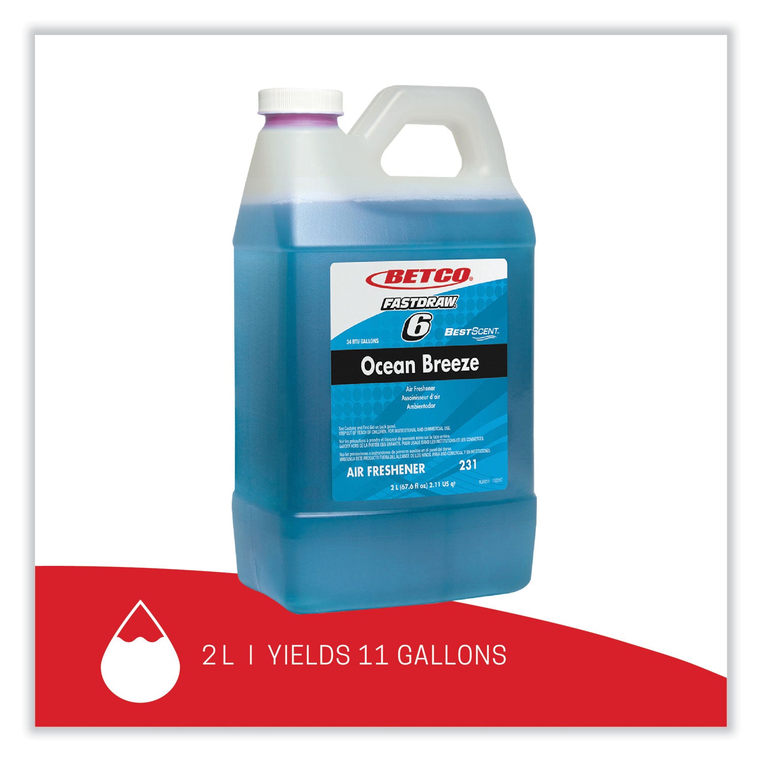 BestScent Ocean Breeze Deodorizer, Ocean Breeze Scent, 67.6 oz FastDraw Bottle, 4/Carton