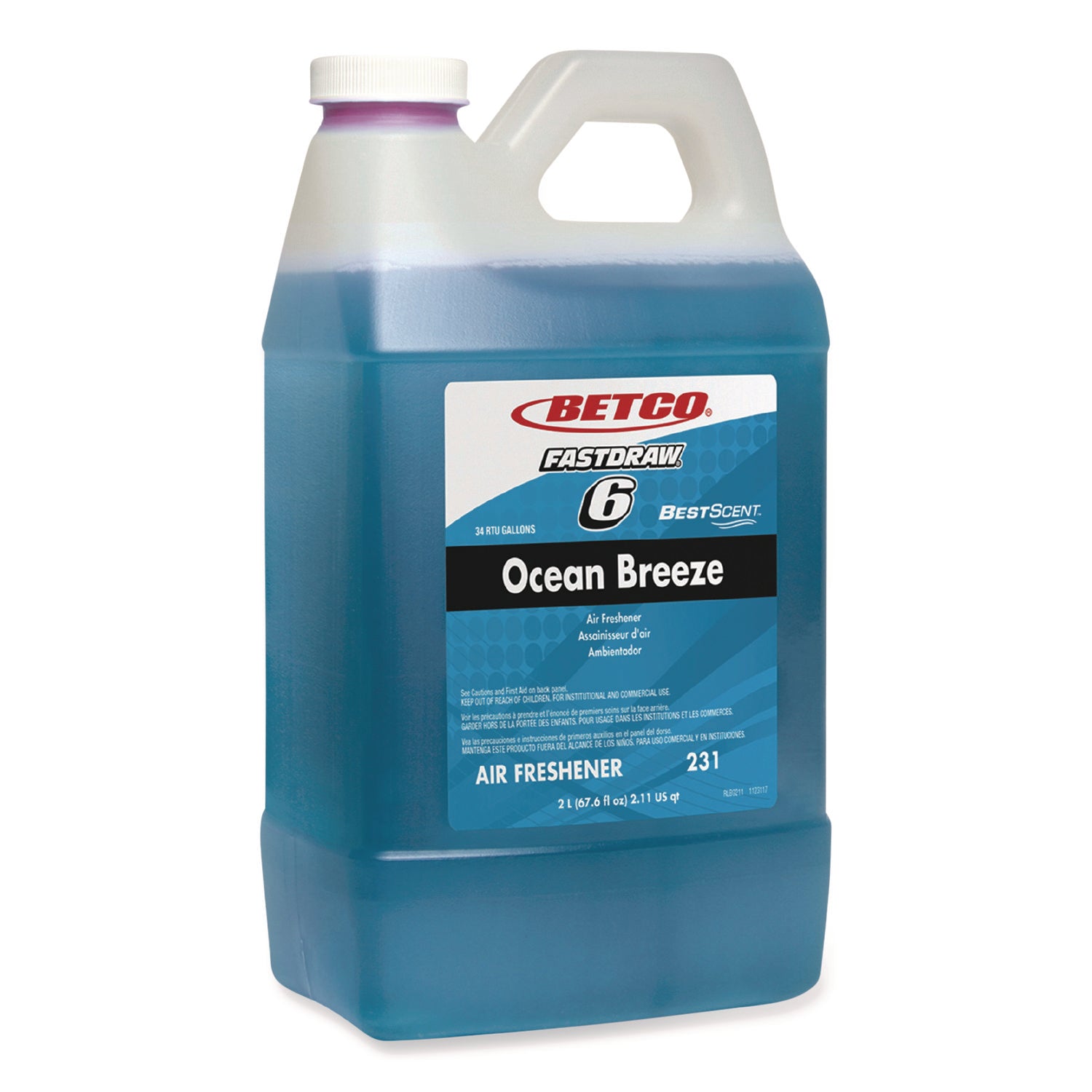 BestScent Ocean Breeze Deodorizer, Ocean Breeze Scent, 67.6 oz FastDraw Bottle, 4/Carton