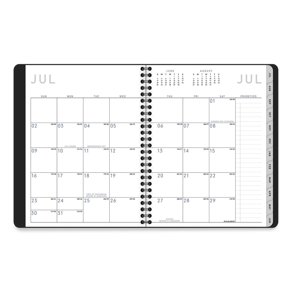 Contempo Lite Academic Year Weekly/Monthly Planner, 8.75 x 7.87, Black Cover, 12-Month (July to June) 2023 to 2024