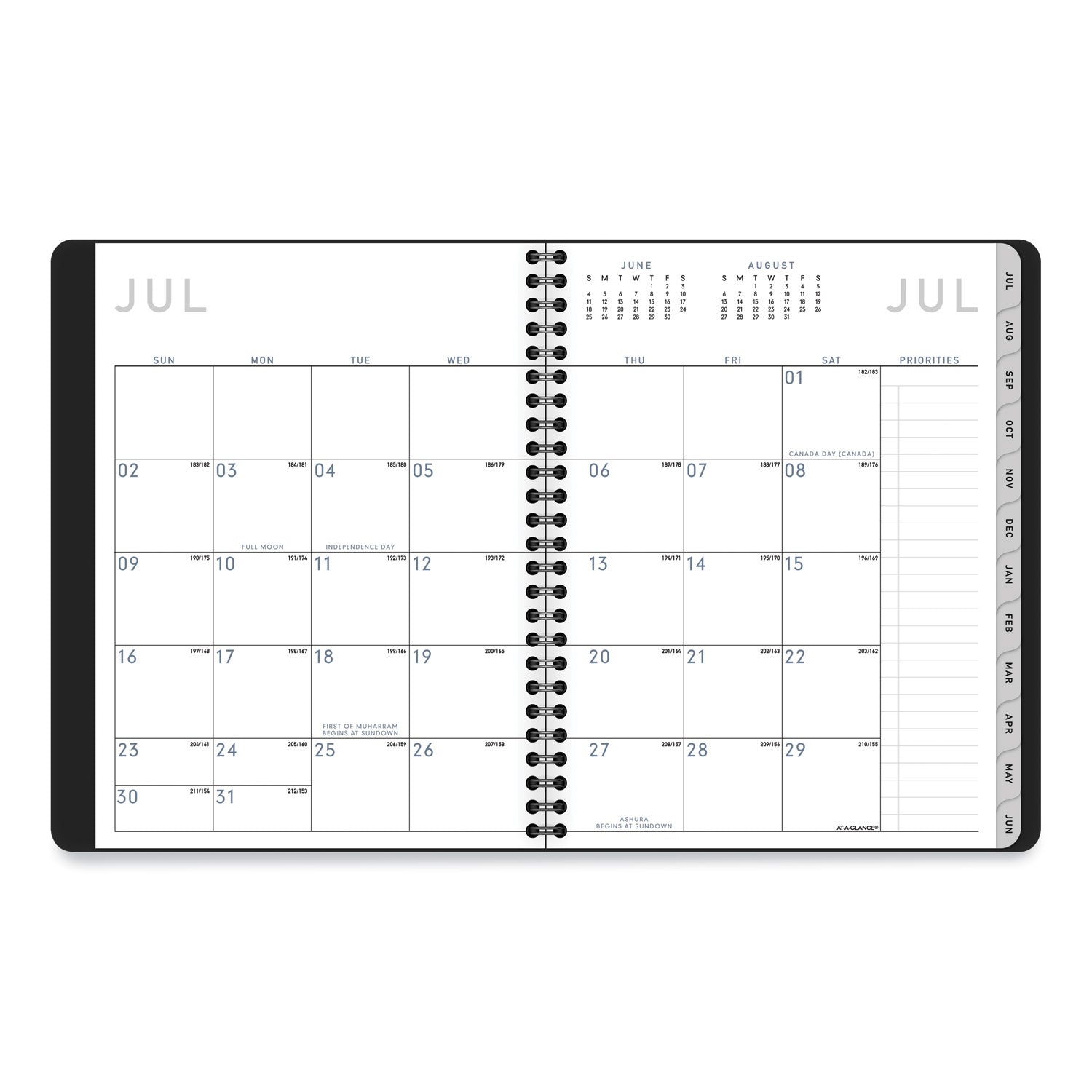 Contempo Lite Academic Year Weekly/Monthly Planner, 8.75 x 7.87, Black Cover, 12-Month (July to June) 2023 to 2024