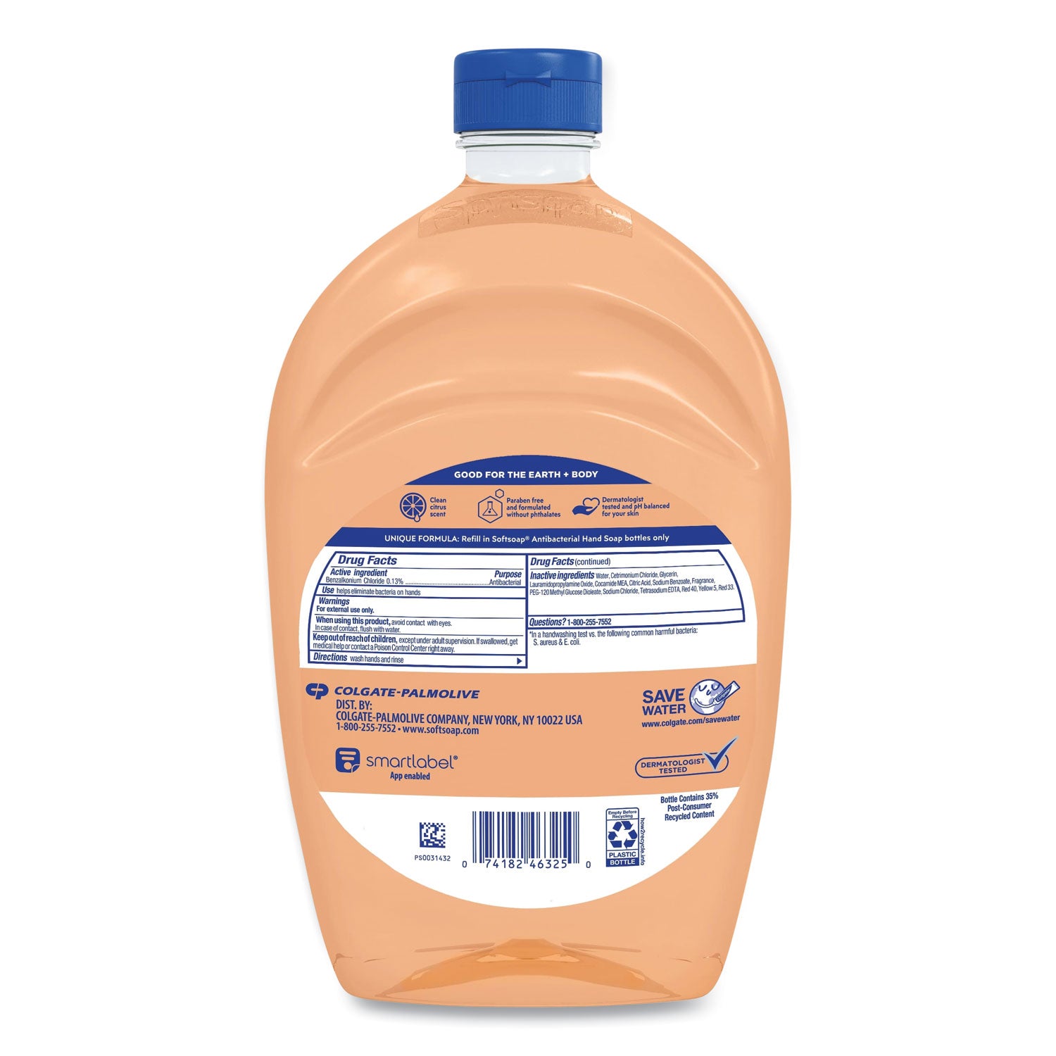 Antibacterial Liquid Hand Soap Refills, Fresh, 50 oz, Orange, 6/Carton