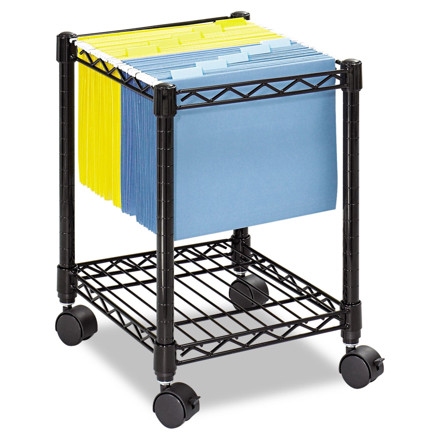 Compact Mobile Wire File Cart, Metal, 1 Shelf, 1 Bin, 15.5" x 14" x 19.75", Black - 