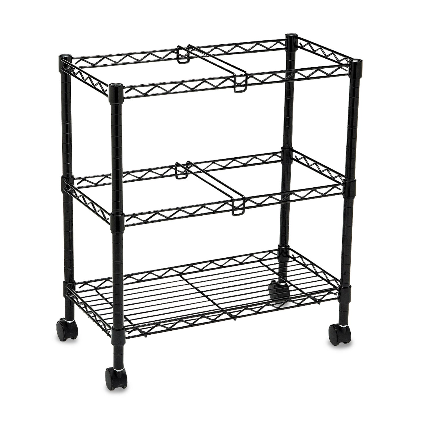 Two-Tier Rolling File Cart, Metal, 3 Bins, 25.75" x 14" x 29.75", Black - 