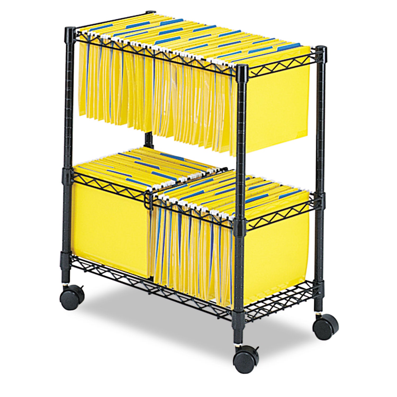 Two-Tier Rolling File Cart, Metal, 3 Bins, 25.75" x 14" x 29.75", Black - 