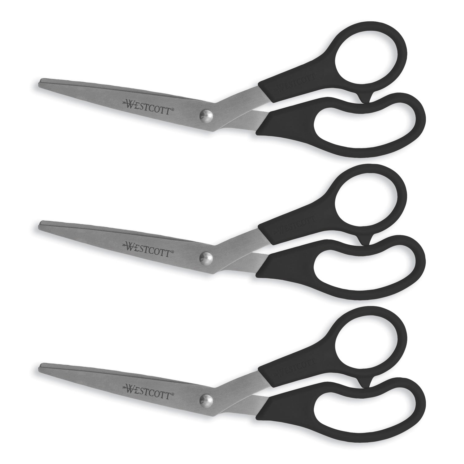 Value Line Stainless Steel Shears, 8" Long, 3.5" Cut Length, Black Offset Handles, 3/Pack - 