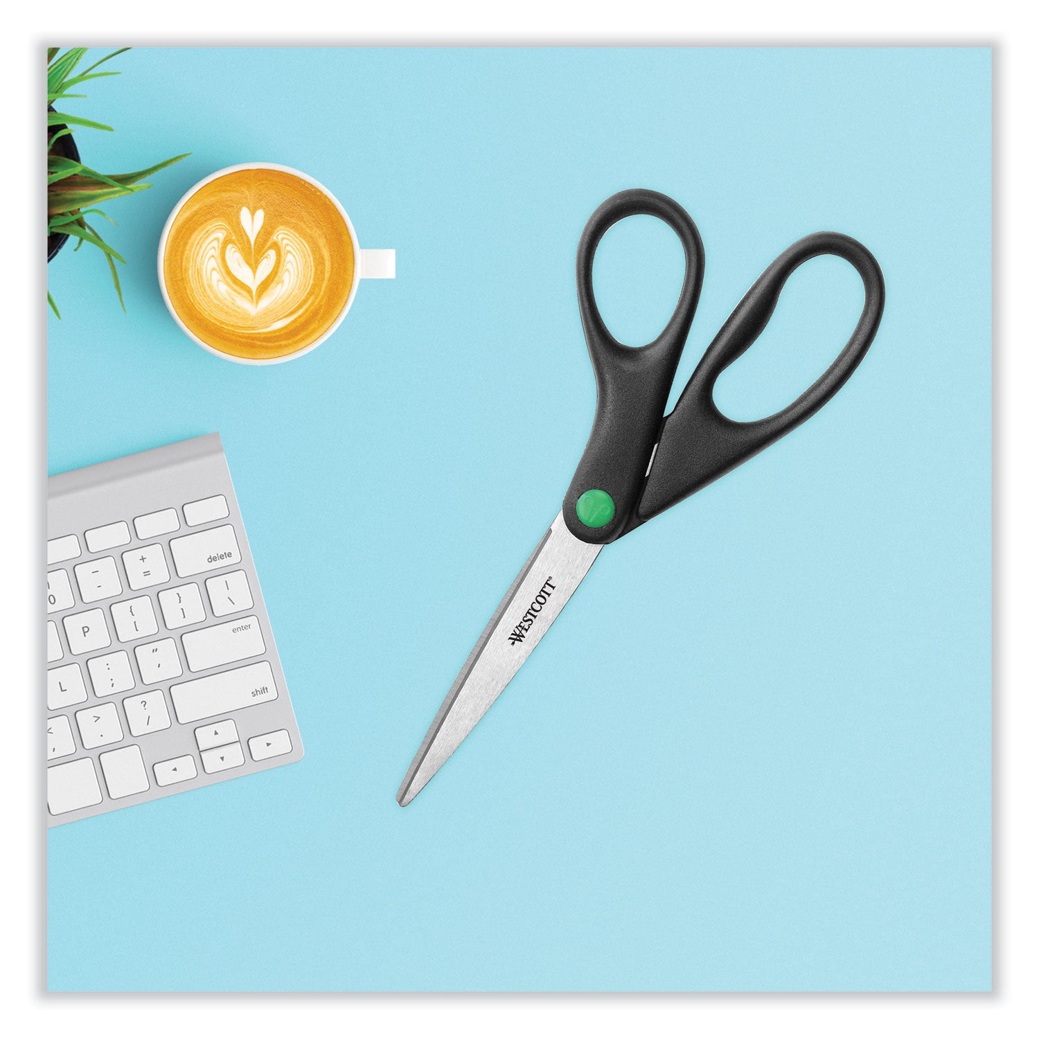 KleenEarth Scissors, 8" Long, 3.25" Cut Length, Black Straight Handle