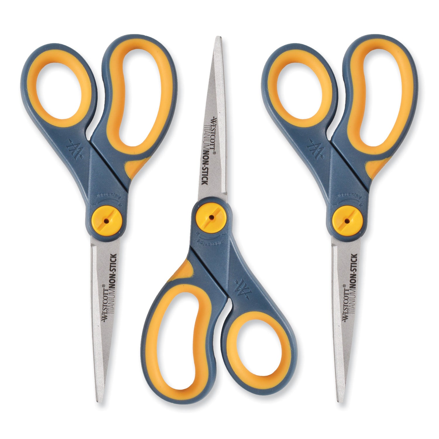 Non-Stick Titanium Bonded Scissors, 8" Long, 3.25" Cut Length, Gray/Yellow Straight Handles, 3/Pack - 