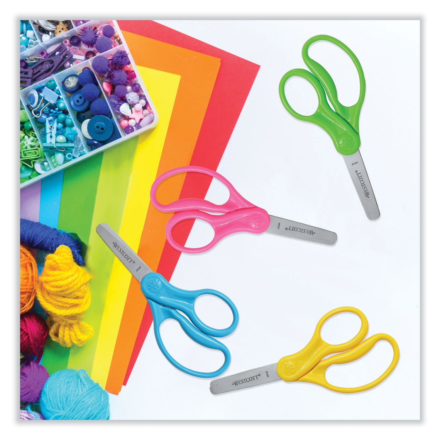 For Kids Scissors, Blunt Tip, 5" Long, 1.75" Cut Length, Assorted Straight Handles, 12/Pack - 