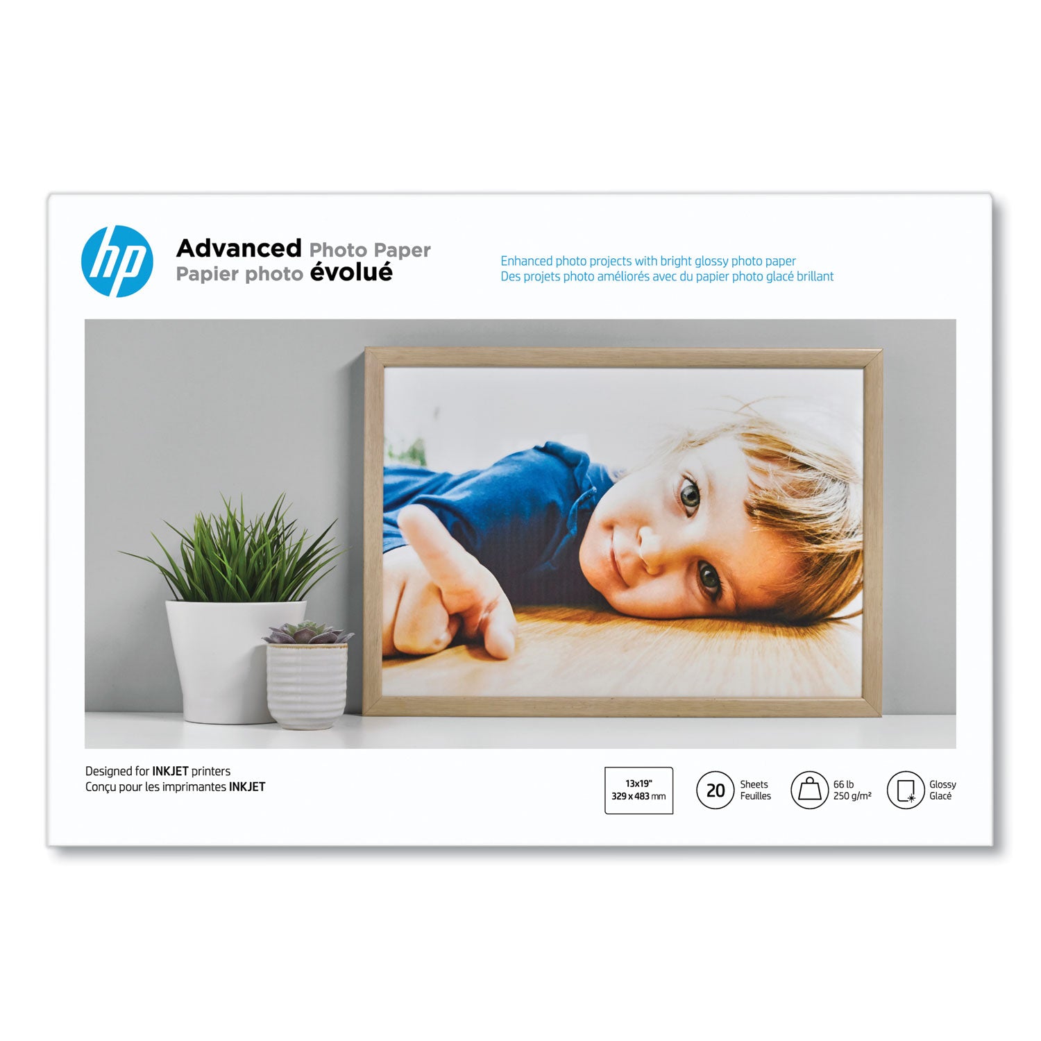 HP CR696A Advanced Glossy Photo Paper - Super B - 13" x 19" - 66 lb Basis Weight - Glossy - 1 / Pack - Quick Drying, Water Resistant, Smear Resistant, Humidity Resistant, Smudge Resistant - 4