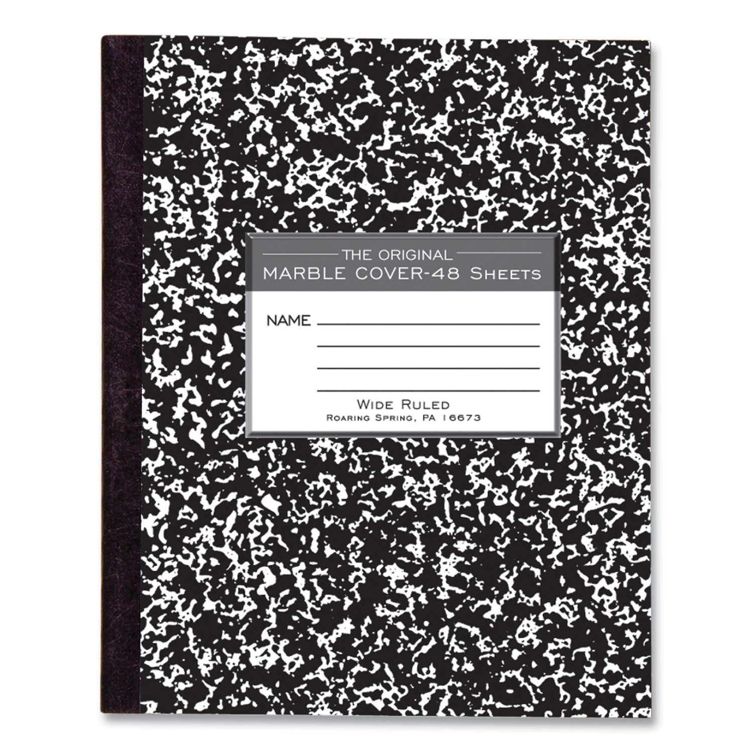 Marble Cover Composition Book, Wide/Legal Rule, Black Marble Cover, (48) 8.5 x 7 Sheets - 