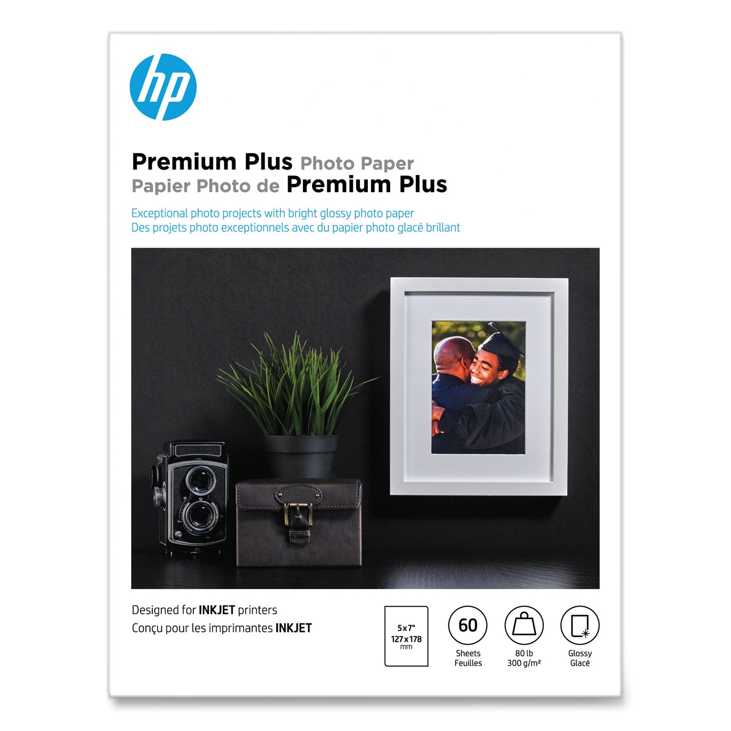 Premium Plus Photo Paper, 11.5 mil, 5 x 7, Glossy White, 60/Pack - 