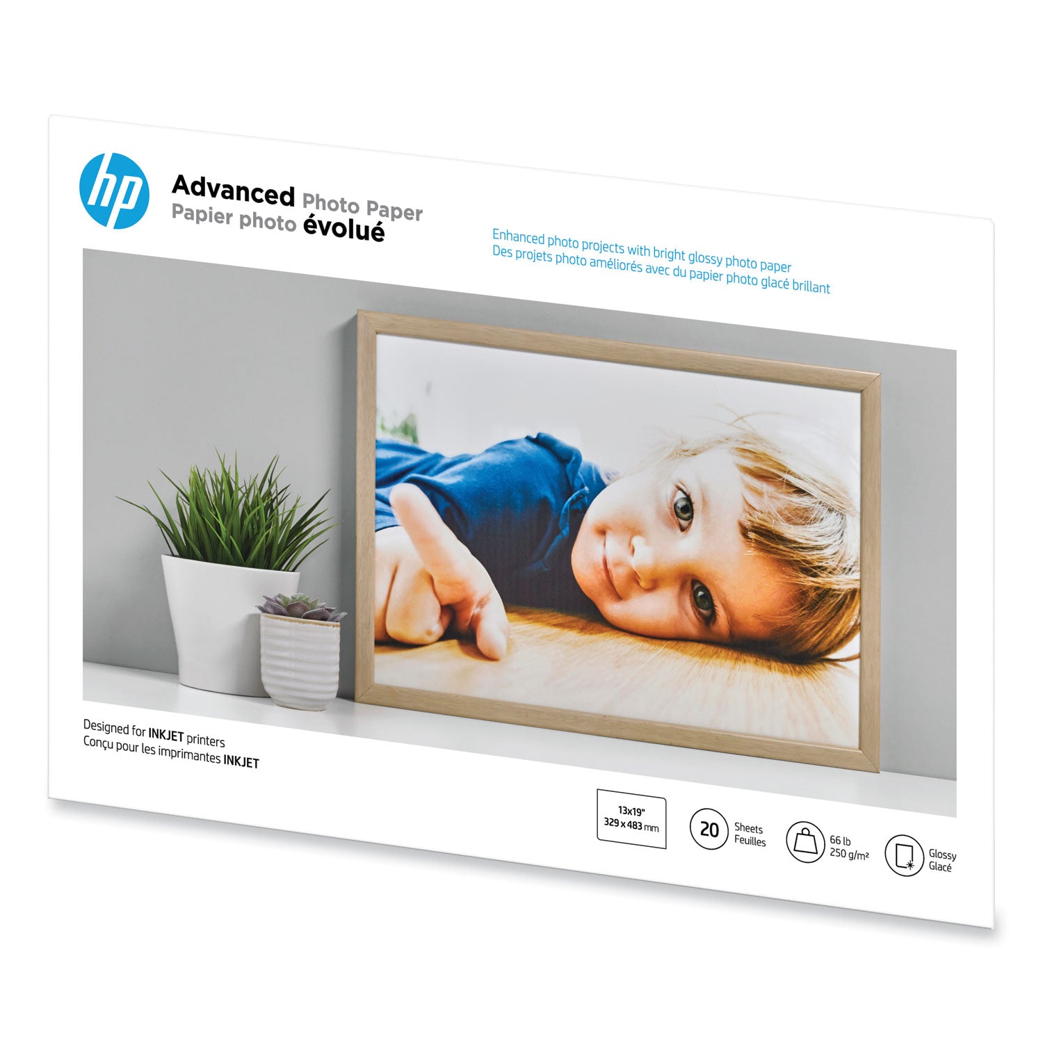 HP CR696A Advanced Glossy Photo Paper - Super B - 13" x 19" - 66 lb Basis Weight - Glossy - 1 / Pack - Quick Drying, Water Resistant, Smear Resistant, Humidity Resistant, Smudge Resistant - 2